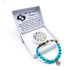 AB Viking Crafts Zodiac Gemstone Bracelet in Gift Box, Protection Happiness, Love, Energy (Fish, Turquoise, 18 cm)