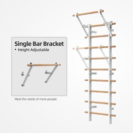 DHT Single Bar Bracket, Swedish Ladder Pull Up Bar Exclusive Attachment, for Home, School, Physical Therapy and Gymnastics, White