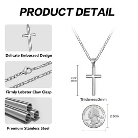Murtoo 925 Silver Cross Necklace for Men, Sterling Sliver Men’s Cross Necklace with Curb or Figaro Chain, Religious Pendant Necklace Gifts for Men (Figaro Chain, 20 inch)