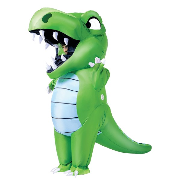Spooktacular Creations Inflatable Halloween Costume Full Body Dinosaur Inflatable Costume - Child Unisex T-Rex Costume (Green, Child (7-10))