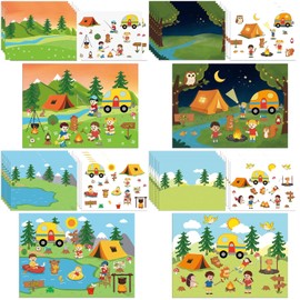 Eaasty 48 Set Summer Camp Sticker Scenes 4 Different Summer Camping Crafts Kit DIY Sticker Scene Multicolor Educational and Learning Activities for Vacation Bible School VBS DIY Craft Party Activities