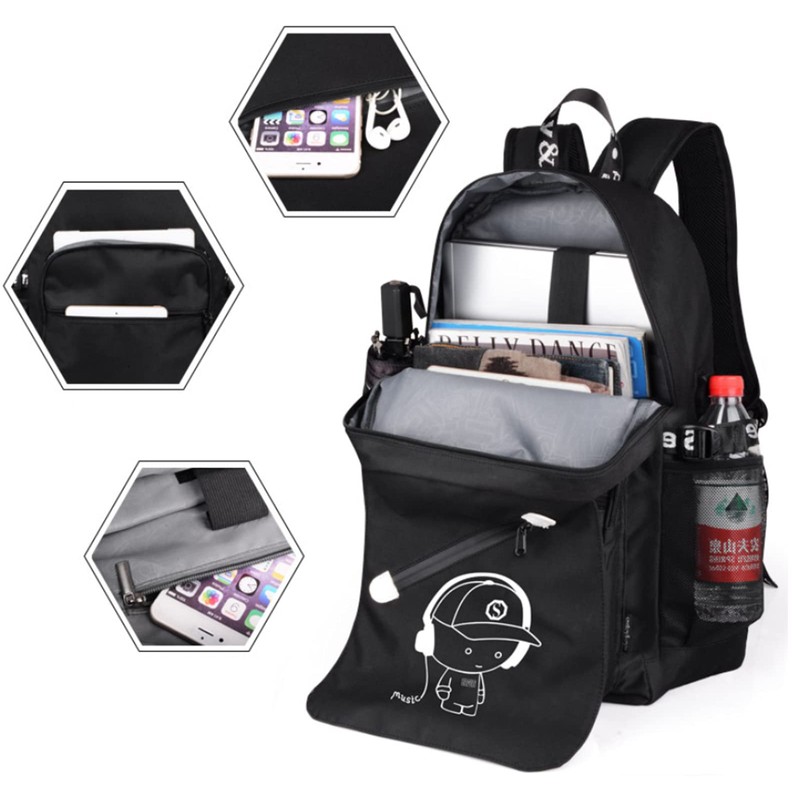 HIPOTUO Anime Luminous Backpack, 16' Laptop Backpack with USB Charging