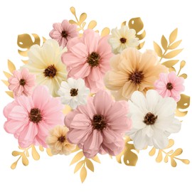 Geyee 12 Pcs 20" Giant Mexican Tissue Paper Flowers and 16 Pcs Green Leaves, Large Giant Fiesta Paper Flowers Green Leaves for Mexican Party Wedding Archway Fiesta Birthday Decoration (Classic Color)