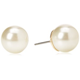 Anne Klein Women's Pierced Earrings 10mm Faux Pearl Stud, Gold, One Size