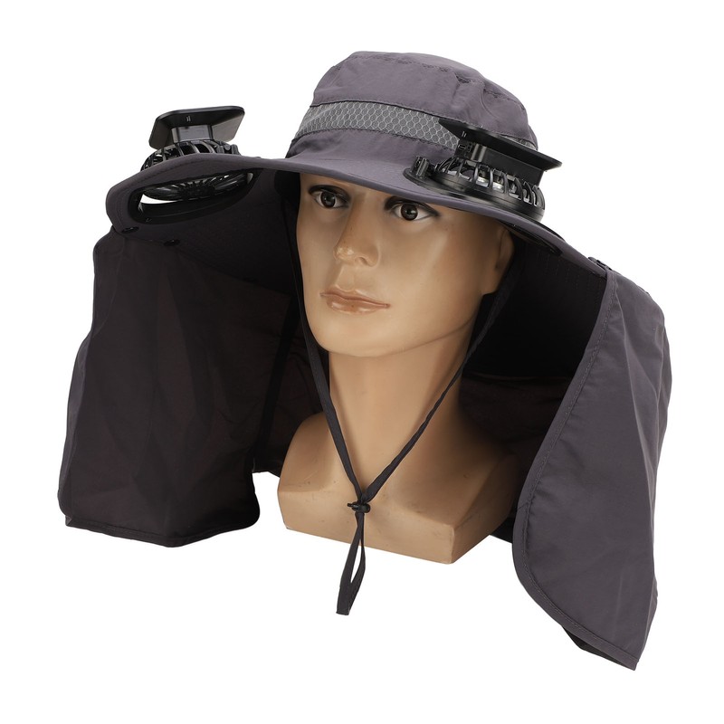Men Sun Hat Solar Powered Rechargeable Fan UPF50 Wide Brim