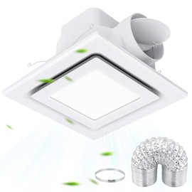 Bathroom Exhaust Fan with Light, 10" Panel Bathroom Ceiling Ventilation Fan (8x8 Mount), 112 CFM 1.0 Sones, Quiet Square Bath Fan Light Combo for Bathrooms, Shower, Office, Restroom Etc