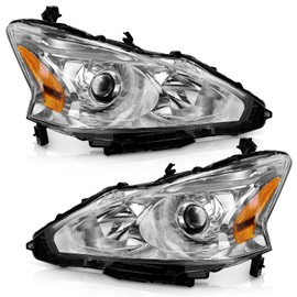 WEELMOTO Halogen Headlights for 13-15 Altima 4Dr Sedan Headlight Assembly Pair Replacement for 13 14 15 Altima Chrome Housing Amber Reflector (DOES NOT FIT XENON/HID)