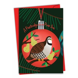 NobleWorks Christmas Greeting Card with 5 x 7 Inch Envelope (1 Card) Merry Christmas Holiday 12 Days of Ornaments - Partridge C10202AXSG