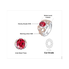 JewelryPalace Bowknot 2.4ct Oval Cut Created Red Ruby Solitaire Engagement Rings for Women, Art Deco Bow 14k Rose Gold Plated 925 Sterling Silver Promise Rings for Her, Vintage Gemstone Jewelry Gift 9