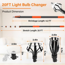 ACTREY Light Bulb Changer for High Ceilings with Extension Pole 20FT,28FT Reach Light Bulb Extension Pole Changer with Baskets and Suction Cup for High Ceilings and Recessed Lights