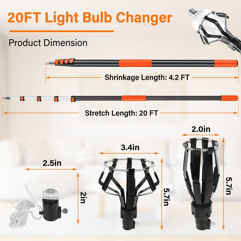 ACTREY Light Bulb Changer for High Ceilings with Extension Pole