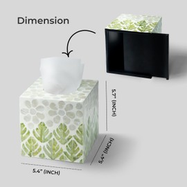 HOMESTEAD Tissue Box Cover Square, Holder with Mother of Pearl Inlay, Decorative Organizer for Tabletop, Bathroom, Car, Office | Green Leaf