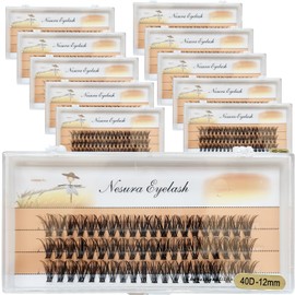 10 Boxes of 40D 0.07mm Faux Mink False Eyelashes, D Curling 9-16mm Mix Natural Eyelash Extension, 60 Clusters/1 Box Individual Eyelash Cluster Makeup Tools (40D-12mm（10Boxes）)