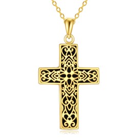 YAFEINI Cross Necklace Sterling Silver Black Onyx Vintage Filigree Cross Pendant Religious Faith Jewellery Gifts for Women Girls Sisters (Filigree)