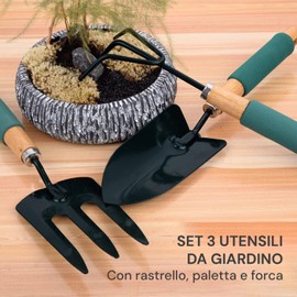 Zendea Set of 3 Garden Tools with Leaf Collecting Rake, a Fork for Transplanting Flowers and Swords for Digging the Soil - Made of Durable Materials and Ergonomic Handle