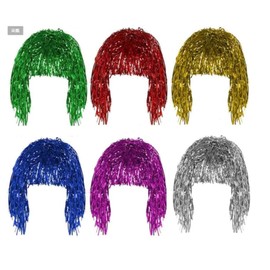 6 pcs Foil Tinsel Wig, Fancy Dress Shiny Party Wigs, Funny Party Wigs, Adults Men Women Cosplay Headwear Masquerade Wig Party Accessories