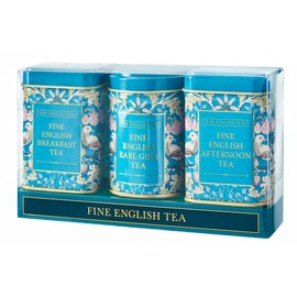 New English Teas 3x Song Thrush and Berries Mini Tea Tins with Loose English Tea - English Breakfast, Earl Grey and English Afternoon Blends