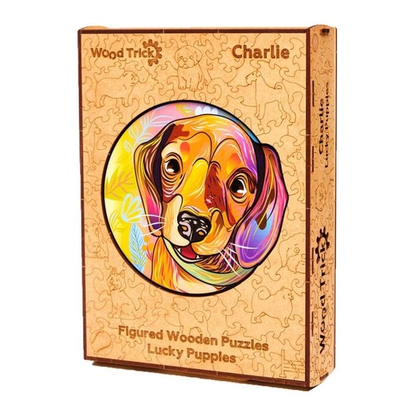 Wood Trick Puppy Charlie Wooden Jigsaw Puzzle for Adults and Kids - 9 x 9.5 in - Animal Unique Shaped Figured Jigsaw Puzzle Pieces - Premium Quality