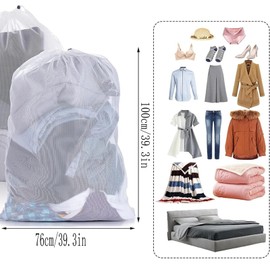 FYHJTRT 2PCS Mesh Laundry Bags with Drawstring, Anti-Deformation Bag for Travel Dorm