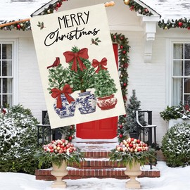 Christmas House Flag 28x40 Inch Large Winter Pine Trees Farmhouse