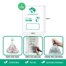 Eco Green Living 2 Liters Plastic Free Food & Freezer Bags, Large Freezer Bags for Food and Storage, Designed to Break Down Naturally 35 Bags 4 Pack