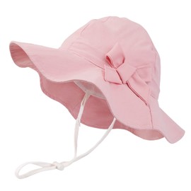 JUPSK Baby Girls Pink Summer Bucket Hat, Toddler Sun Protection Hat with Adjustable Chin Strap and Head Strap, Foldable Outdoor Play Hat for Baby Boys Girls Unisex Child