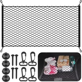 mugexingtu Cargo Net, Luggage Net Adjustable Elastic Organizer Net, Nylon Trunk Storage Net for Car Interior Roof Storage Luggage Rear Boot,SUV Truck Bed Vans Groceries Motorhomes 110 x 60 cm Black