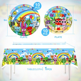 Poraceous 41-Piece Children's Party Tableware Set, Cartoon Birthday Decoration, Children's Birthday Tableware Set with Plates, Napkins, Tablecloth, Children's Birthday Decoration Party Accessories