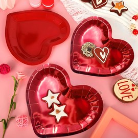 RUSTAMM Red Heart Shaped Paper Plates Disposable Tableware for Wedding Valentine's Day Dinnerware Decorative Anniversary Mother's Day Birthday Party Supplies