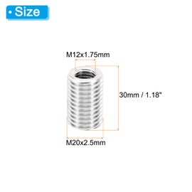 PATIKIL Thread Adapters Sleeve Reducing Nut, 4 Pcs M20xM12x30mm Male to Female Repair Insert Nut Screw Reducer Conversion Stainless Steel Fastener, Silver Tone