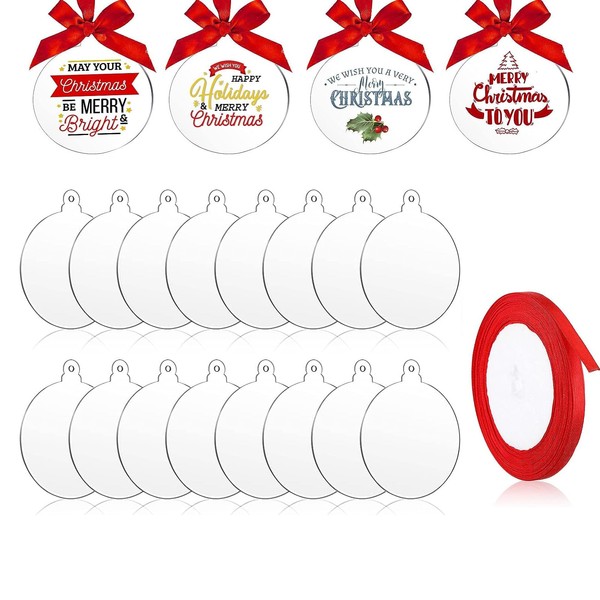 DMJOULI 25 Pcs Christmas Bauble Clear Acrylic Disc Ornaments,7.6cm Round