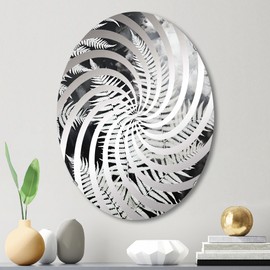 DesignQ Serenity in White Ferns - Ferns Vortex Floral - 24x36 Inches - Oval Decorative Wall Mirror for Bathroom, Bedroom, Entryway, Living Room, Vanity Room and Modern Décor