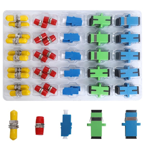 Eardion 50 Pieces Fiber Optic Coupler Kit, SC/UPC, SC/APC, LC,