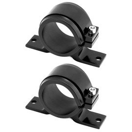 QWORK Fuel Pump Clamp Holder, 2 Pack 50mm Fuel Filter Mounting Bracket, Premium Aluminum Alloy Oil/Fuel Pump Mounting Bracket, Secure Filter Clamp Cradle, Sleek Black Design