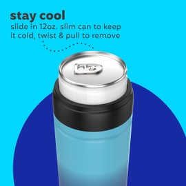 Bubba Trailblazer Barware Slim Can Cooler, 12oz Skinny Can for Beverages, Double-Wall Vacuum-Insulated Stainless Steel Slim Can Cooler Sleeve, Great for Beach, Tailgate, Pool, Party, & More, Blue