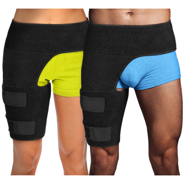 Hip Brace Thigh Compression Sleeve – Hamstring Compression Sleeve & Groin Compression Wrap for Hip Pain Relief. Support for Hips, Sciatica, Quad Muscle Strains Fits Both Legs Men & Women (Sm/Med)