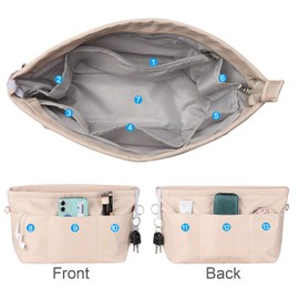 Etercycle Handbag Organiser, Nylon Bag Organiser with Key Ring, Inner Pockets, Waterproof for Handbags Organiser, beige