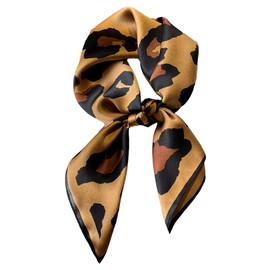 Aufeel 100% Pure Mulberry Silk Square Scarf for Hair-27''x27''- Women Silk Neckerchief Head Wrap Scarf(Classic Leopard)