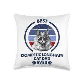 Funny Domestic Longhair Cat Gift for Men & Dad Best Dad Ever-Domestic Longhair Cat Throw Pillow, 16x16, Multicolor