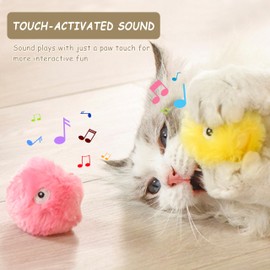 ZALBYUY Cat Toy Balls with Sound, Chirping Cat Toys with Catnip, 3 Pcs Fluffy Plush Toy Balls, Interactive Kitten Toys for Indoor Cats (Bird+Frog+Crickets, Plush)