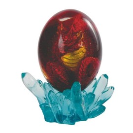 Ain’t It Nice Lava Dragon Egg Statue Red Dragon Figurine Gold Chest Transparent Dragon Egg Collectible Medieval Fantasy Décor, Base with Egg Together: 3(L) 3(W) 3.5(H) inches