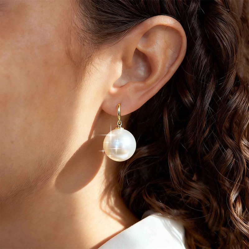Jugielu Boho Large Round Pearl Earrings Big Pearls Drop Earring
