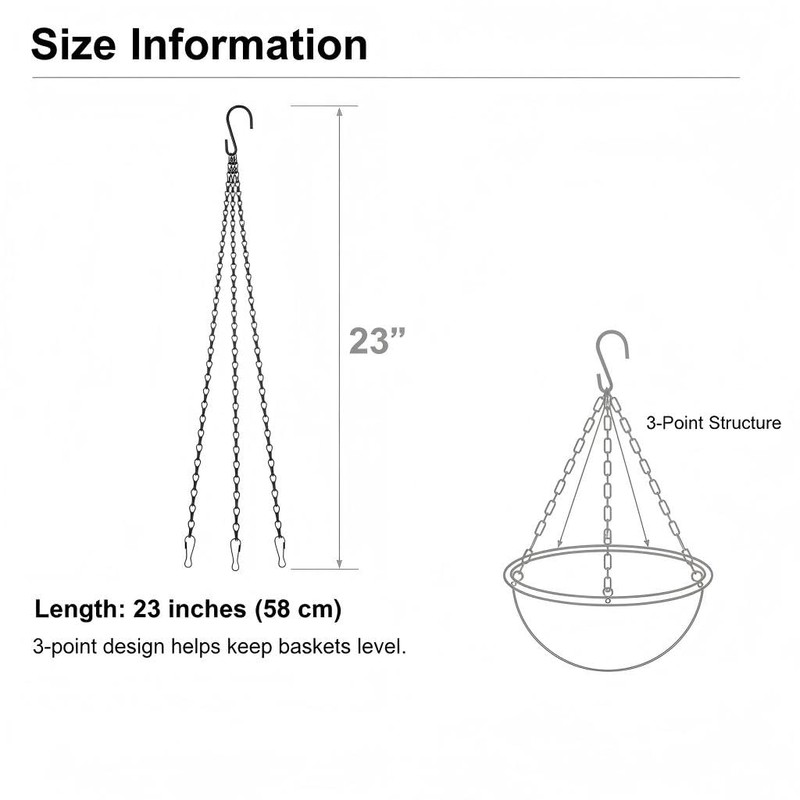 Dcoteh 4 Pack, 3 Point 23 Inch Black Hanging Baskets