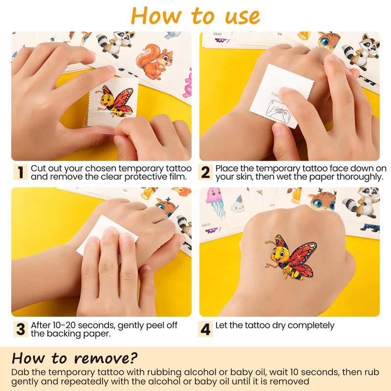 Habett Glitter Temporary Tattoos for Kids, 144PCS Mixed Styles Pre-Cut