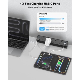 Desk Clamp Power Socket USB C Slots, 40W Total Fast Charging Station, 4 Way Desk Extension Lead with Switch, Desktop Power Strip 2M for Home Office, Fit 1.9" Tabletop Edge(Black)