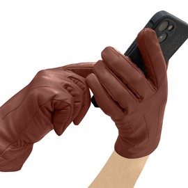 Harssidanzar Leather Gloves For Women, Winter Warm Fleece Lining Touchscreen Texting Warm Driving Lambskin Leather Gloves GL018,Cognac,Size L