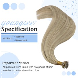 YoungSee Nano ring Real Hair Extensions 60 cm Blonde with Platinum Blonde #18/613 Long, Straight 50 g 1 g/s