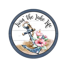 Livin the Lake Life Wreath Sign, Shells, Starfish, Anchor Seahorse, Beach House, Nature Animals, Wall hanging, Wreath Sign and Attachment.