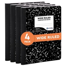 Marble Composition Notebook Wide Ruled Black and White Composition Books 100 Sheets (4 Pack) - By Enday