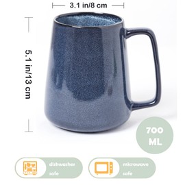 Large Ceramics Coffee Mugs，24 OZ/700ml Extra Large Cups, for Cappuccino, Latte, Hot Cocoa Or Hot Tea -Gift for Birthday/Christmas/Valentine's (24 oz Pure Blue)